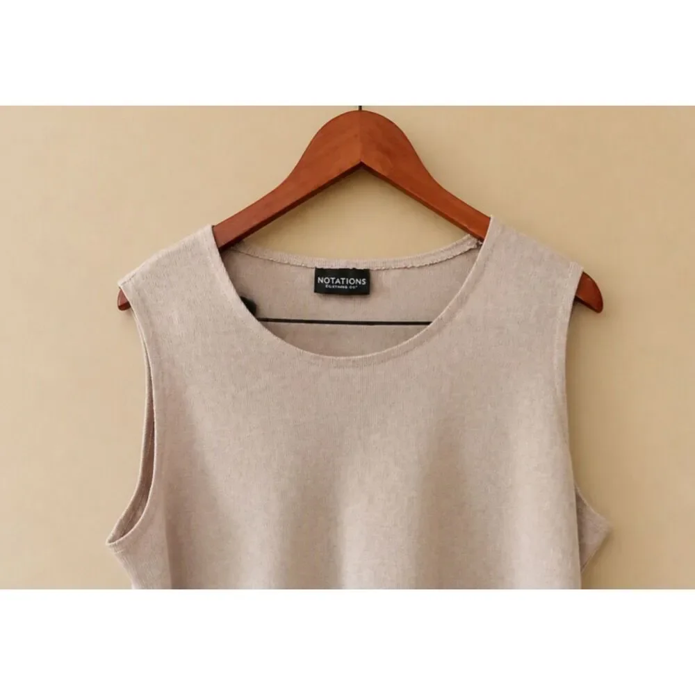 NOTATIONS Beige Knit Sleeveless Blouse Shell Minimalist Quiet Luxury Size XL